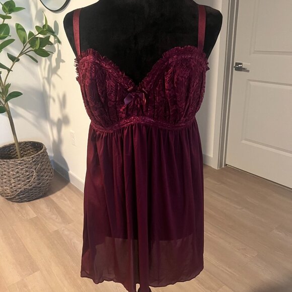 Torrid Burgundy Lingerie Babydoll Sleepwear Sexy Romance Vamp Size 1 - Picture 2 of 8